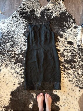 90s vintage Mica Black Midi Dress - Elegant Everyday Style